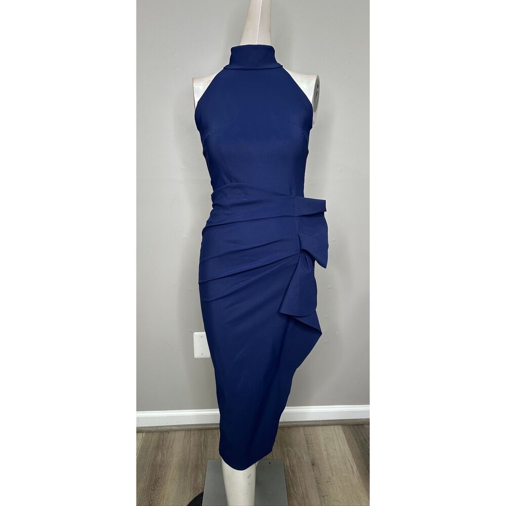 Chiara Boni La Petite Robe Halter Ruffle Midi Dress in Blue Notte US 2 $695 - Picture 7 of 14